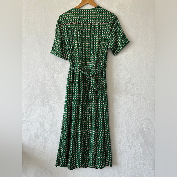 Scotch & Soda women’s green pattern v neck Midi Satin Wrap Dress size small - Picture 3 of 10